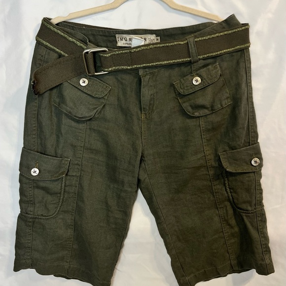 Mur Mur Shorts Size M Green 100% Linen Cargo Shorts W/Belt Anthropology #0058 - Picture 2 of 12